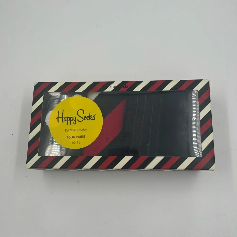 NEW Happy Socks Four Pair Pack (10-13) Red/White/Black Stripe Polka Dots